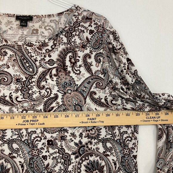 Ann Taylor size XL Brown White Paisley Stretch Knit Long Sleeve Pullover Top - Picture 5 of 9